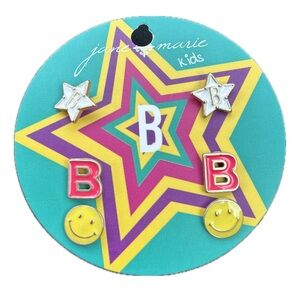 Jane Marie Kids Set of 3 White B Star Hot Pink B Yellow Happy Face Earring Girls